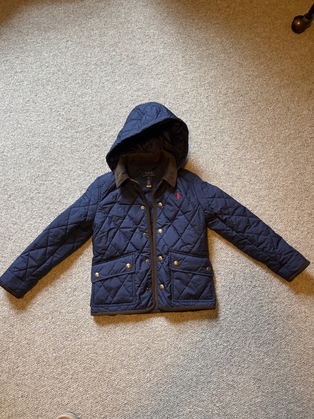 Ralph Lauren Quilted Navy Hooded Puffer Jacket with Red Pony